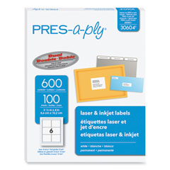 Labels, Laser Printers, 3.33 x 4, White, 6/Sheet, 100 Sheets/Box AVE30604