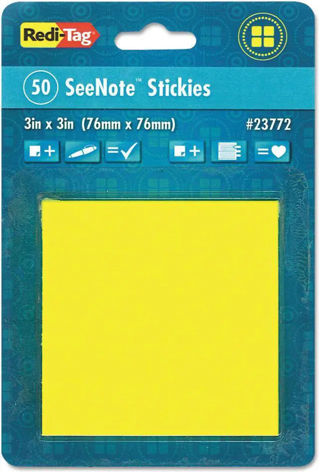 Redi-Tag® Transparent Film Sticky Notes, 3 x 3, Neon Yellow, 50-Sheets/Pad Item # RTG23772