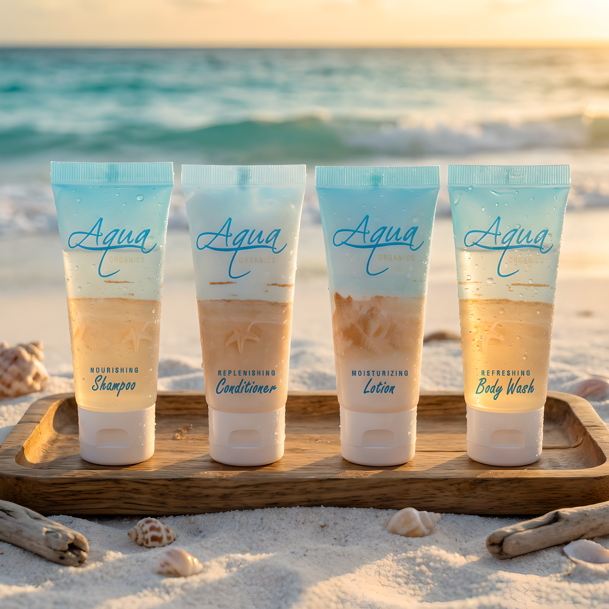 Aqua Organics Set 100 Pack (25 Each of Shampoo, Conditioner, Body Wash, Lotion)