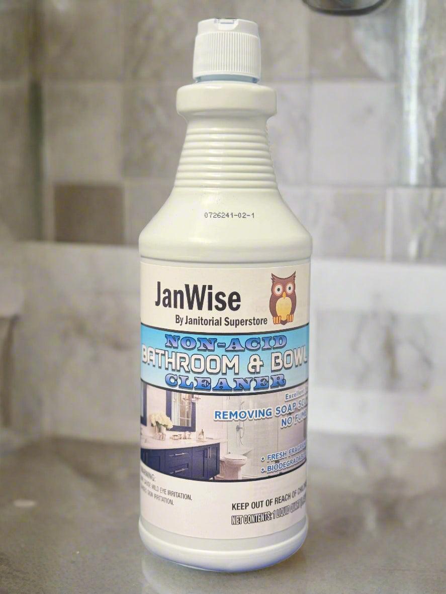 Non acid bathroom cleaner and disinfectant for commercial restroom cleaning use