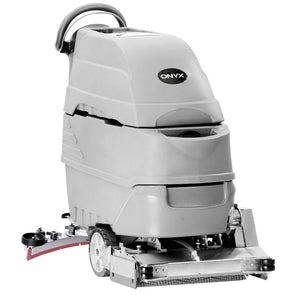 Side view showing dual 20" cylindrical brushes and dust hopper