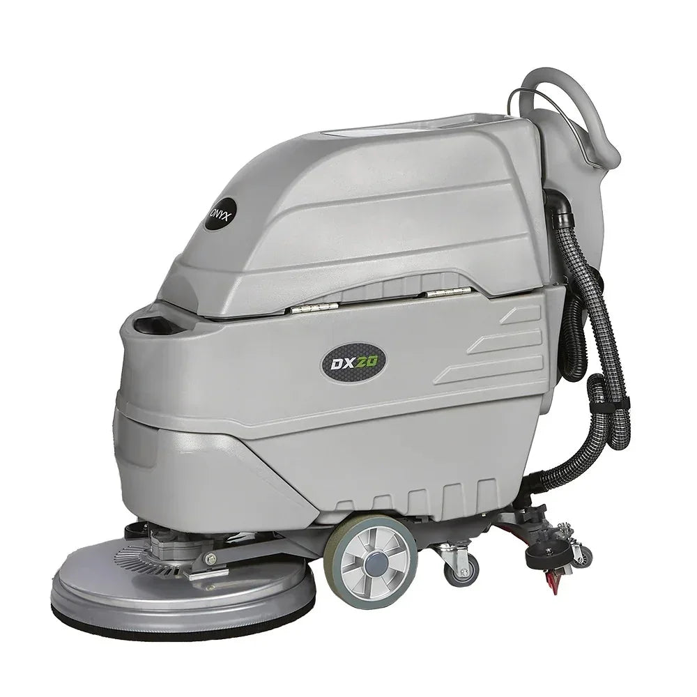 Side view showing dual cylindrical brushes and dust hopper