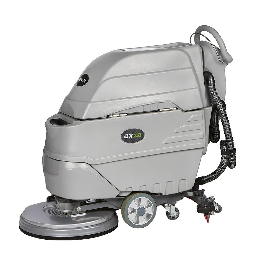 Side view showing dual cylindrical brushes and dust hopper