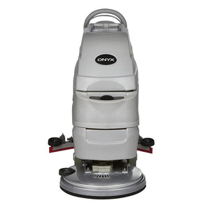 Back view showing dual cylindrical brushes and dust hopper