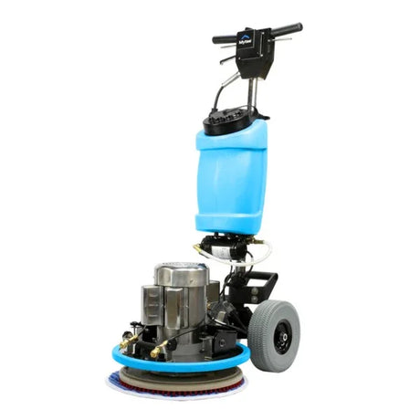 Control panel and 4-gallon shampoo tank of Mytee ECO17-PRO floor scrubber