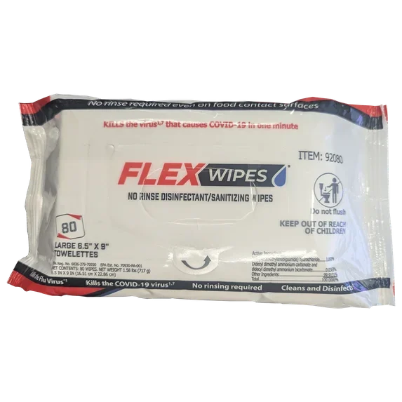 FLEXWIPES No Rinse Disinfectant/Sanitizing Wipes 80ct Soft Pack (#92080) - Janitorial Superstore