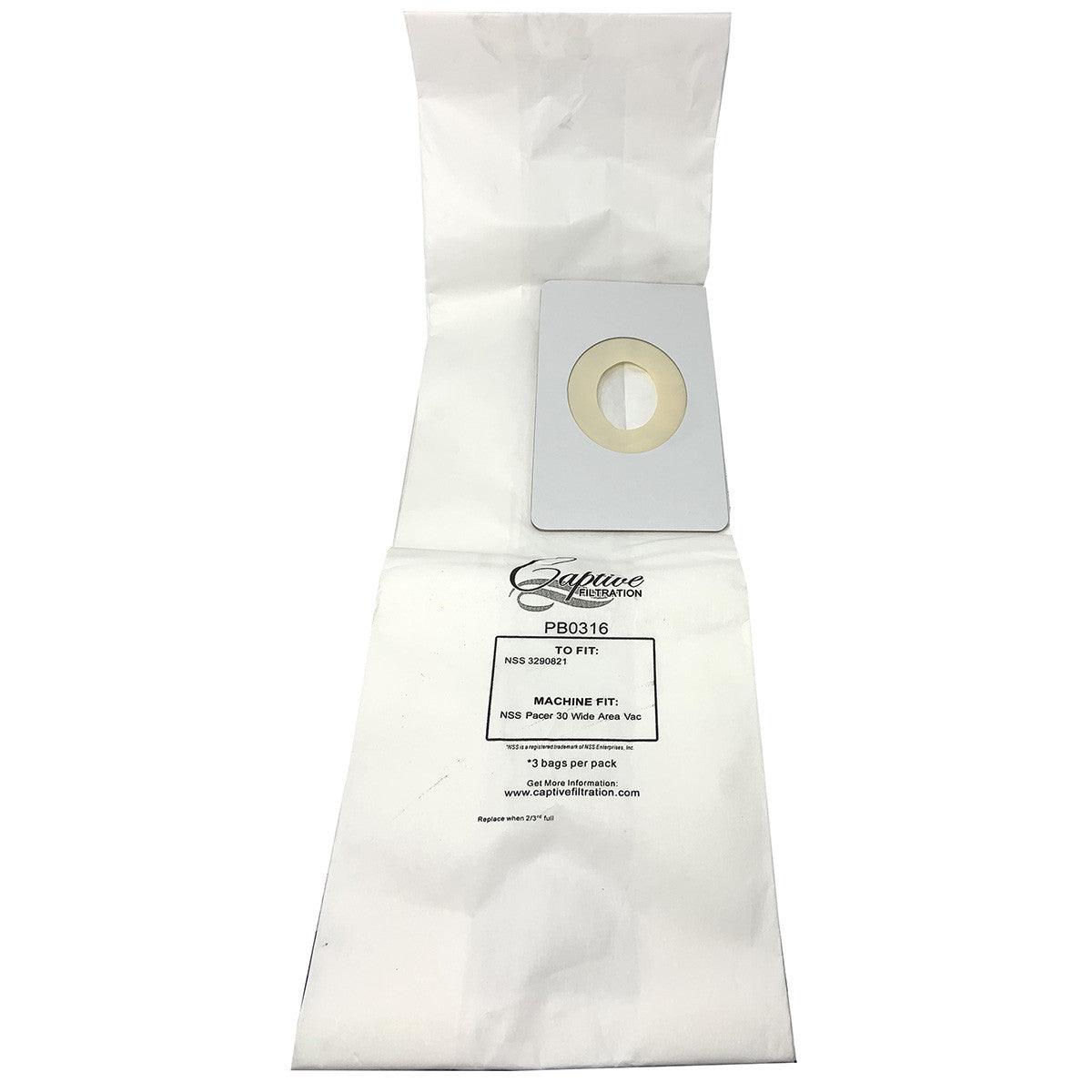 Captive Filtration Vacuum Bags — Fits NSS Pacer 30 Wide Area Vacuum, NSS 3190791 (3 Pack) - Janitorial Superstore