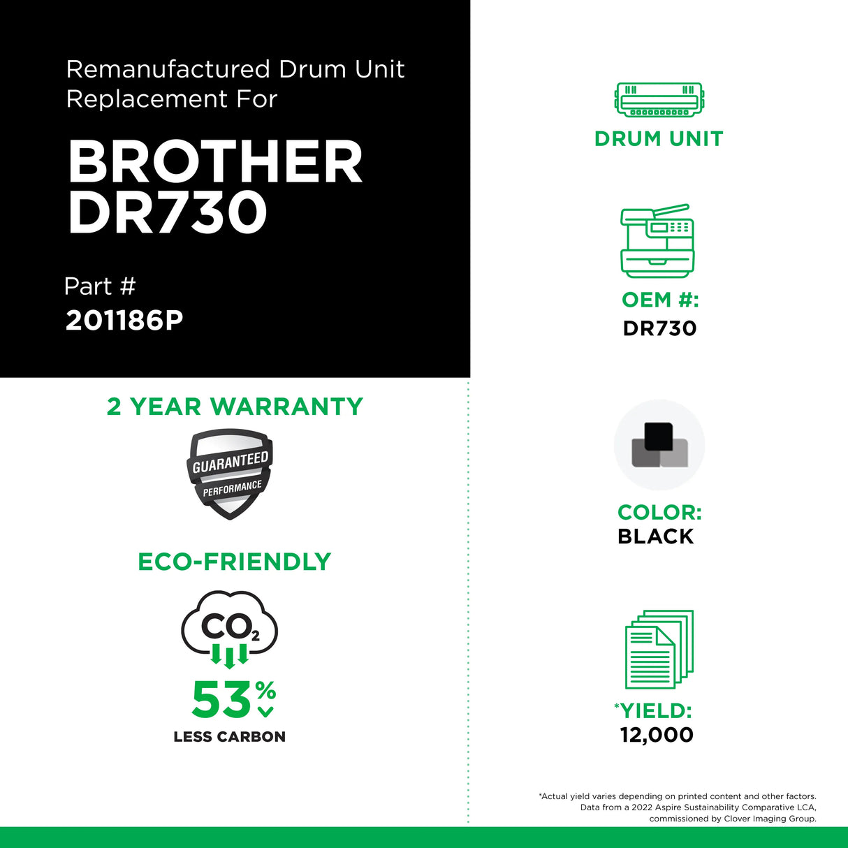 JSS Remanufactured Black Drum Unit for Brother DR730 (DR730)