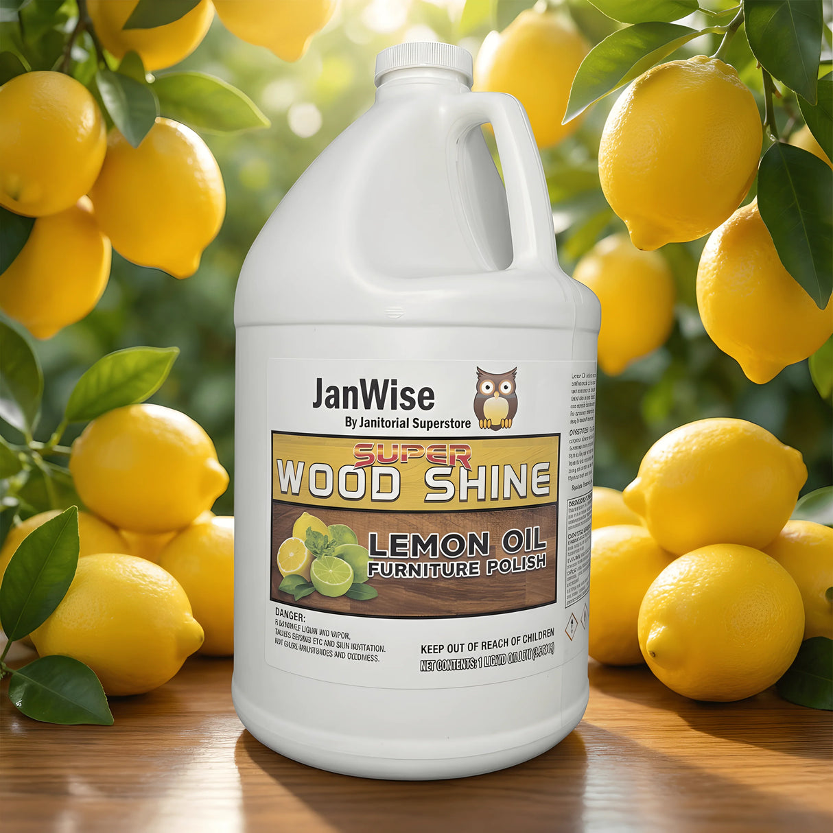 JanWise Super Wood Shine, Lemon Oil Based Furniture Polish, Gallon Bottle