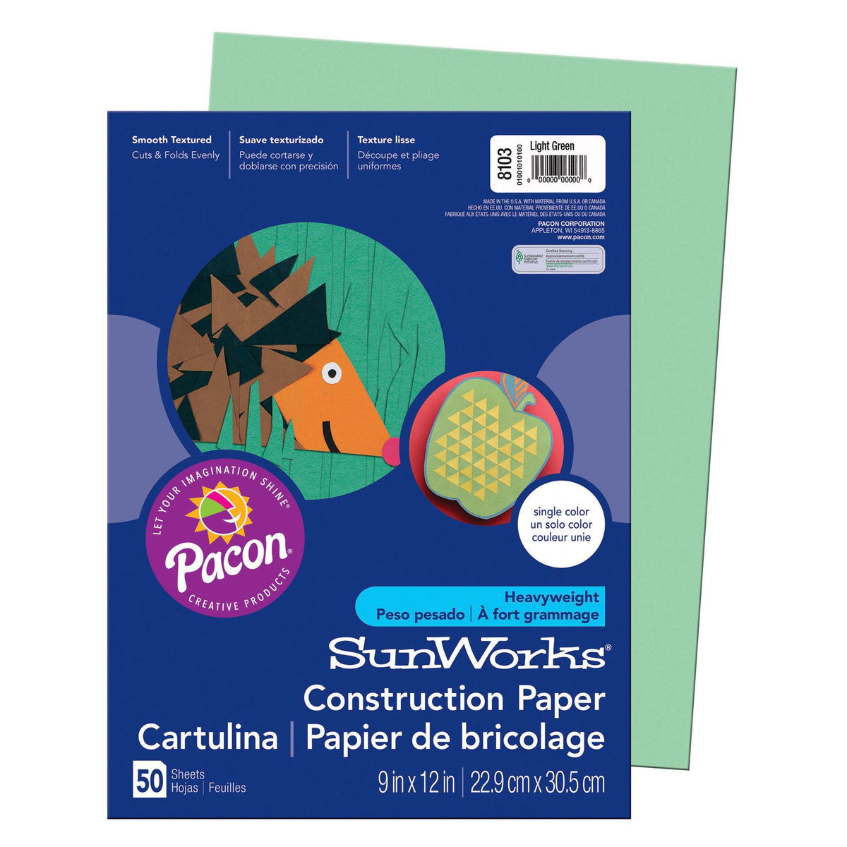 Pacon® SunWorks® Construction Paper, 9" x 12", Light Green - 50 Sheets per pack
