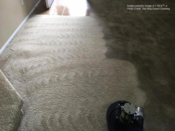 Portable carpet extractor with 4 high-flow solution jets