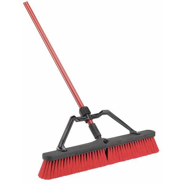 24 in Sweep Face Push Broom, Black, Red, 60 in L Handle - Janitorial Superstore