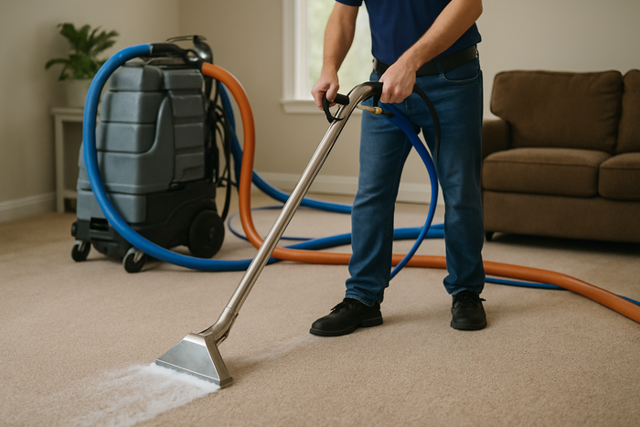 carpet cleaning video with machine in background