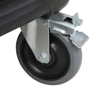 Close-up of caster wheels on Mytee Speedster Deluxe 1001DX-200 heated carpet extractor for easy maneuverability