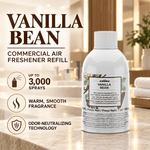 Vectair Systems Airoma Vanilla Bean commercial air freshener refill bottle in a bathroom setting. 
