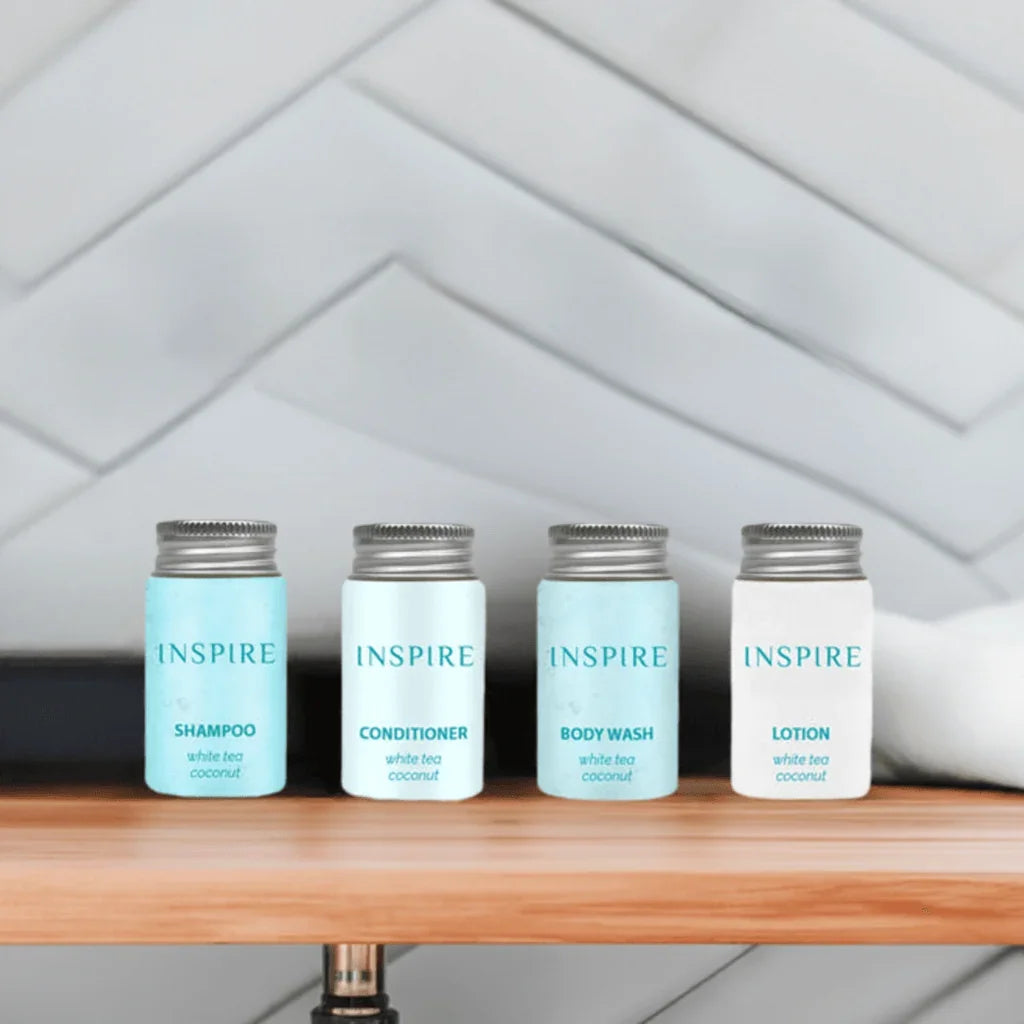Inspire Jar Set, 25ea Sham/Cond/Body Wash/ Lotion - Janitorial Superstore