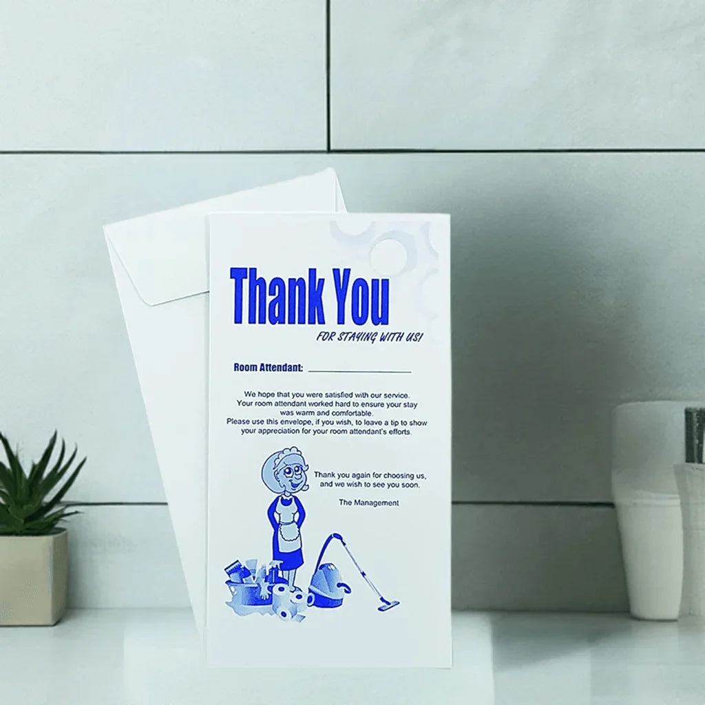 50 Housekeeping Tip Thank you Envelope, White, 3 1/2" X 6 1/2", Premium 24lb. White, 50/box - Janitorial Superstore