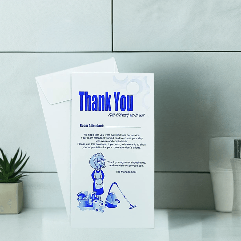 50 Housekeeping Tip Thank you Envelope, White, 3 1/2" X 6 1/2", Premium 24lb. White, 50/box - Janitorial Superstore
