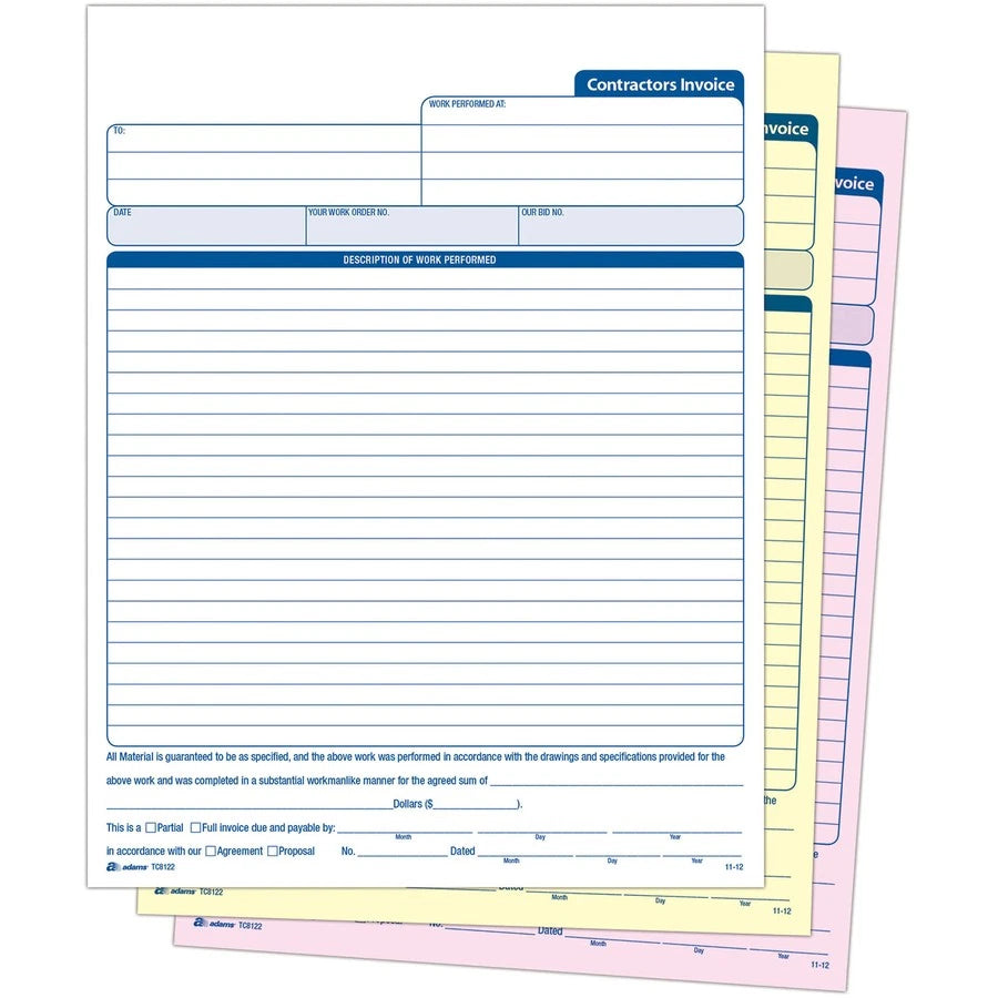 Adams TC8122 Contractor's Invoice Book 50 Sheets Carbonless
