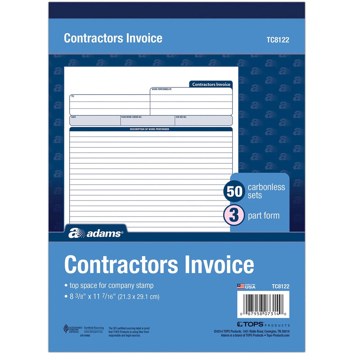Adams TC8122 Contractor's Invoice Book 50 Sheets Carbonless