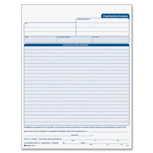 Adams TC8122 Contractor's Invoice Book 50 Sheets Carbonless