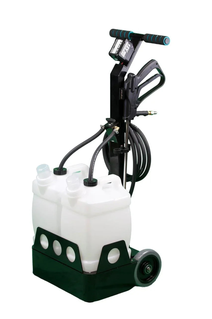 StainOut System Emperor 5 gal. double tank Touchless Cleaning System 2 Jug, 5 Gallon Battery Sprayer, 120 PSI w/ Slide-in Battery and Aquatec Pump (#71-204)