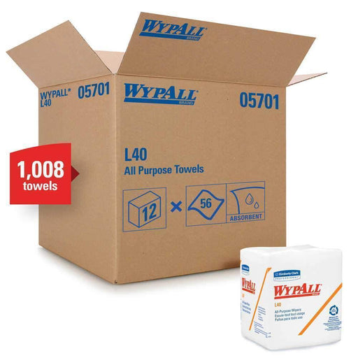 Wypall L40 Towels, 1/4 Fold, White, 12 1/2 x 12, 56/Box, 18 Packs/Carton - Janitorial Superstore