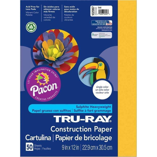 Pacon Tru-Ray Construction Paper (102997), 12" x 9", Gold, 50 Sheets - Janitorial Superstore