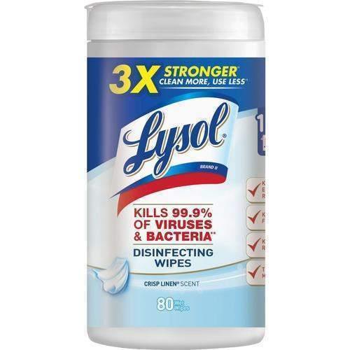 Lysol Disinfecting Wipes, 7 x 8, Crisp Linen, 80 Wipes/Canister - Janitorial Superstore