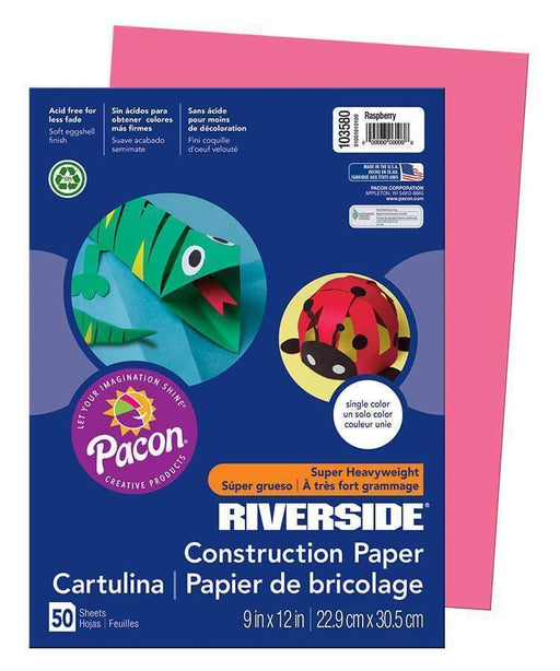 Pacon Riverside Construction Paper (103580), 76 lbs, 9 x 12, Raspberry, 50 Sheets - Janitorial Superstore