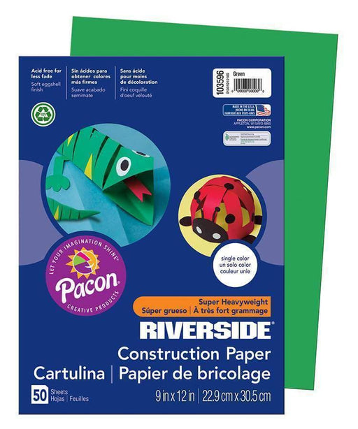 Pacon Riverside Construction Paper (103596), 76 lbs., 9 x 12, Green, 50 Sheets/Pack - Janitorial Superstore