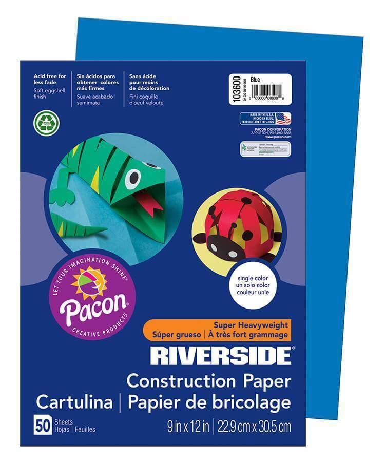 Construction Paper (103600), 76 lbs., 9 x 12, Blue, 50 Sheets/Pack - Janitorial Superstore