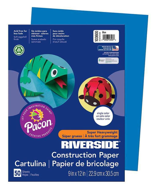 Pacon® Riverside Construction Paper (103600), 76 lbs., 9 x 12, Blue, 50 Sheets/Pack - Janitorial Superstore