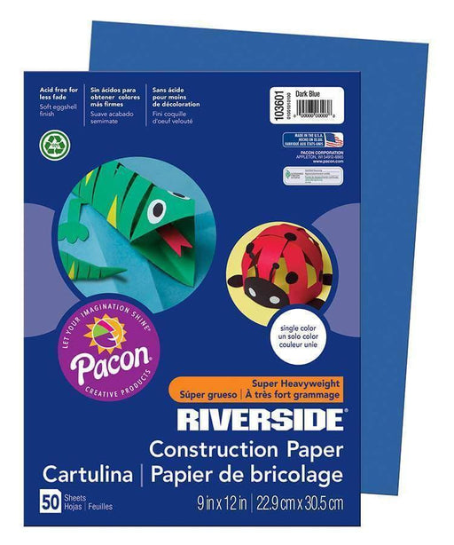 Pacon Riverside Construction Paper (103601), 76 lbs, 9 x 12, Dark Blue, 50 Sheets/Pack - Janitorial Superstore