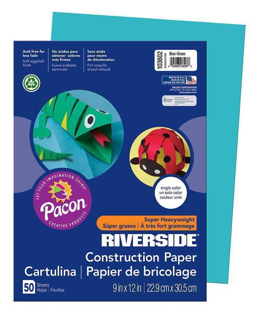 Pacon Riverside Construction Paper (103602), 12" x 9", Blue/Green, 50 Sheets - Janitorial Superstore