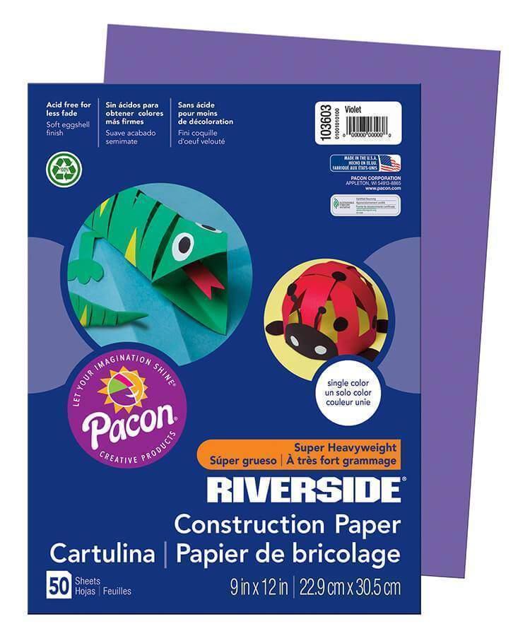 Pacon Riverside Construction Paper (103603), 76 lbs, 9 x 12, Violet, 50 Sheets/Pack - Janitorial Superstore