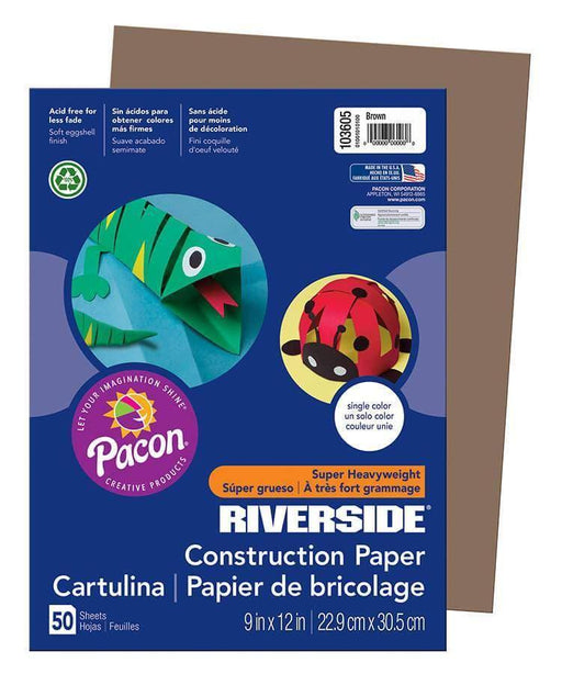 Pacon Riverside Construction Paper (103605), 12" x 9", Brown, 50 Sheets - Janitorial Superstore