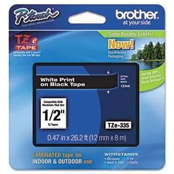 Brother P-Touch® TZe Standard Adhesive Laminated Labeling Tape, 1/2w, White on Black - Janitorial Superstore