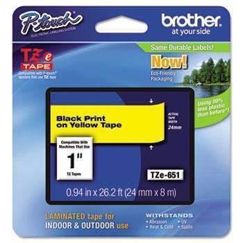 Brother P-Touch® TZe Standard Adhesive Laminated Labeling Tape, 1w, Black on Yellow - Janitorial Superstore