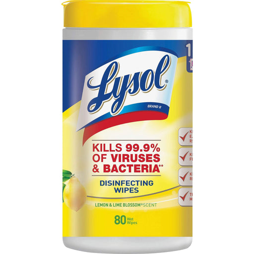 Lysol Disinfecting Wipes, 7 x 8, Lemon Blossom, 80 Wipes/Canister - Janitorial Superstore