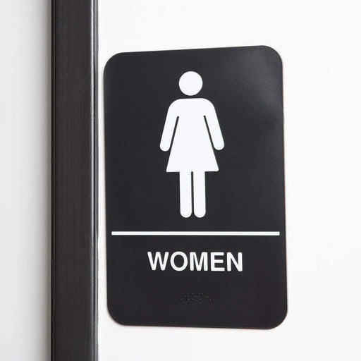 ADA Women's Restroom Sign with Braille - Black and White, 9" x 6" - Janitorial Superstore