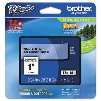Brother P-Touch® TZe Standard Adhesive Laminated Labeling Tape, 1w, Black on Clear - Janitorial Superstore