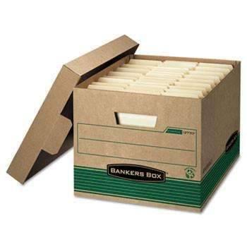Bankers Box® STOR/FILE Extra Strength Storage Box, Letter/Legal, Kraft/Green, 12/Carton - Janitorial Superstore