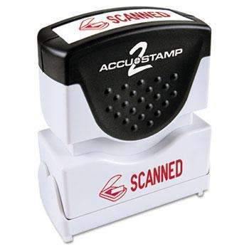 ACCUSTAMP2® Pre-Inked Shutter Stamp with Microban, Red, SCANNED, 1 5/8 x 1/2 - Janitorial Superstore