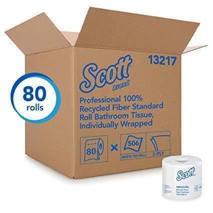 Scott 13217 Essential 100% Recycled Fiber Standard Roll Bathroom Tissue- 2Ply, 506, 80 Rolls (13217) - Janitorial Superstore