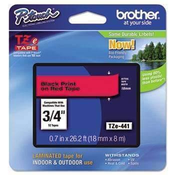 Brother P-Touch® TZe Standard Adhesive Laminated Labeling Tape, 3/4w, Black on Red - Janitorial Superstore