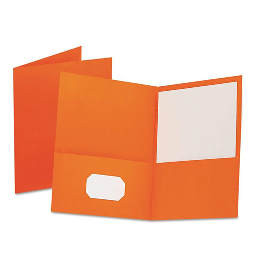 Oxford Twin-Pocket Folder, Embossed Leather Grain Paper, Orange, 25/Box - Janitorial Superstore