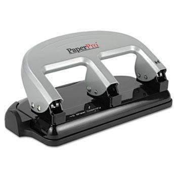 PaperPro® 40-Sheet Capacity ProPunch Three-Hole Punch, Rubber Base, Black/Silver - Janitorial Superstore