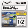 Brother P-Touch® TZe Extra-Strength Adhesive Laminated Labeling Tape, 1/2w, Black on White - Janitorial Superstore