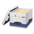 Bankers Box® STOR/FILE Med-Duty Letter/Legal Storage Boxes, Locking Lid, White/Blue, 4/Carton - Janitorial Superstore